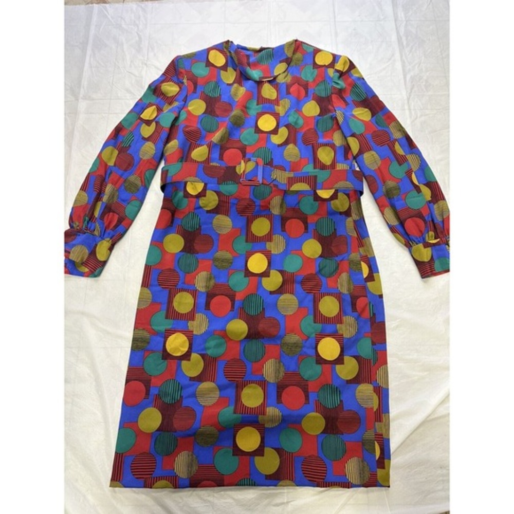 NWT Vintage Saks Fifth Ave Midi Belted‎ Dress Polka Dots Size 18 Abstract New